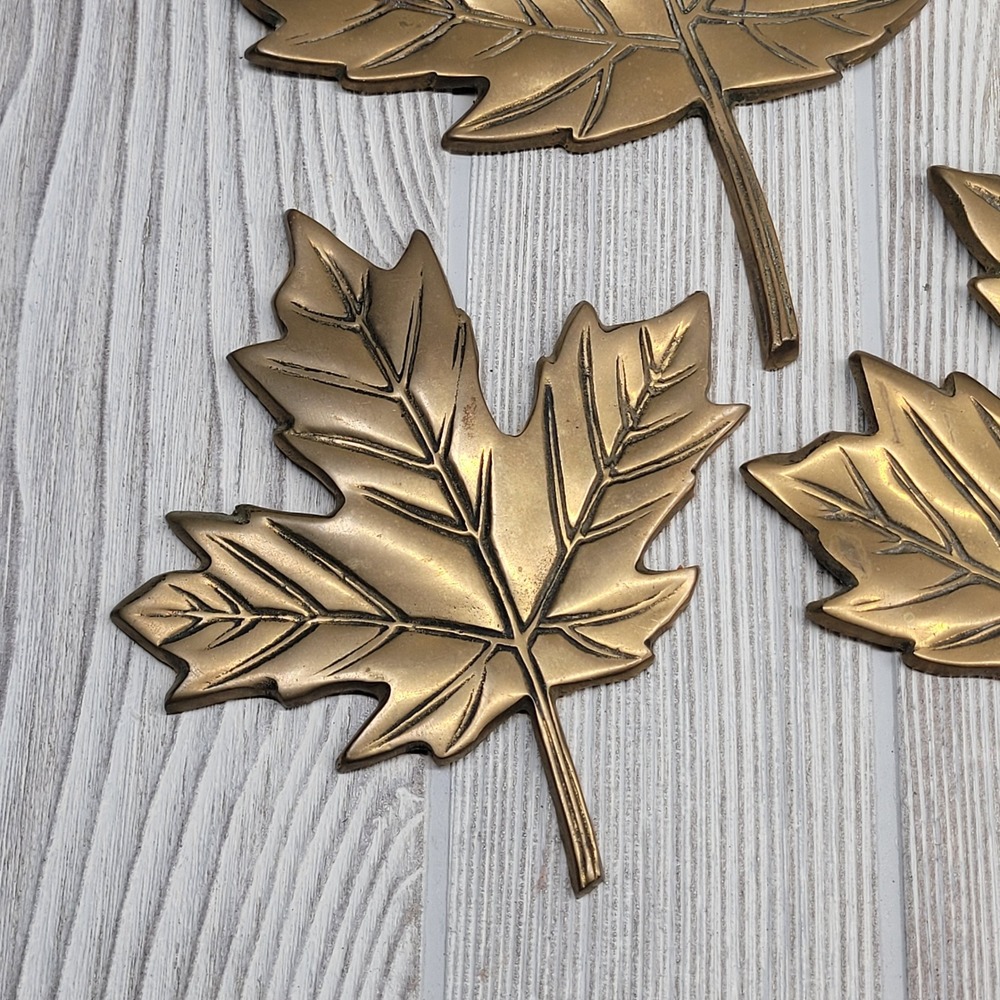 Lot of 6 Brass Maple Leaf Wall Decor Gold Tone Leaves Mid Century Modern MCM Vtg - Picture 5 of 13